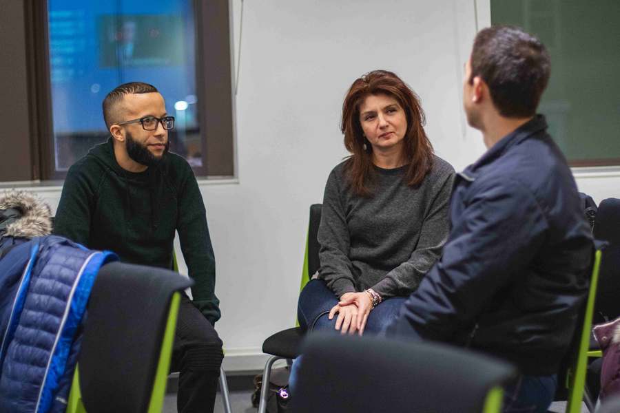 A small group in discussion during a Learn to Scale session